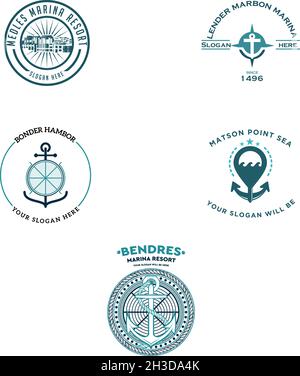 Ensemble de la collection marine station balnéaire port nautique logo Illustration de Vecteur