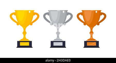 Or, argent et bronze trophée gobelet de gobelet icône signe de style plat design illustration vectorielle. Illustration de Vecteur