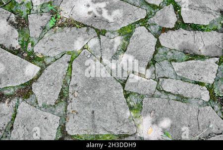 Chemin de style ancien et rétro. Il est fait de pierres et l'herbe verte sont de plus en plus les écarts entre les pierres. Banque D'Images