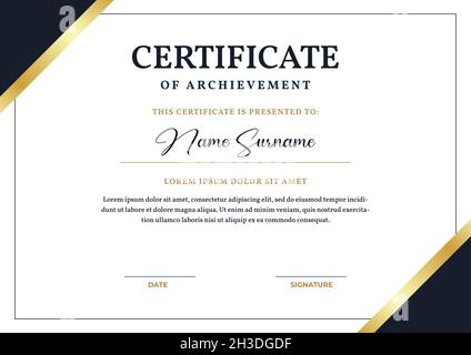 Modèle élégant de certificat bleu et or, reconnaissance pour les entreprises et l'éducation. Illustration de Vecteur