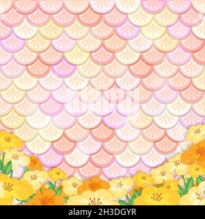 Motif pastel à l'échelle de la sirène avec illustration de nombreuses fleurs Illustration de Vecteur