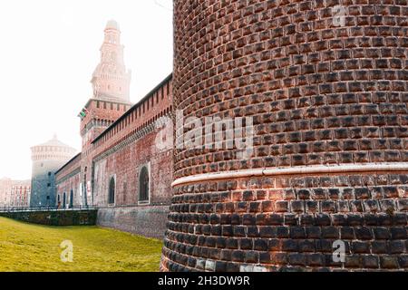 Milan, Italie; 23 mars 2011: Détails de l'architecture du château de Sforzesco. Banque D'Images