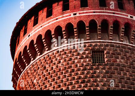 Milan, Italie; 23 mars 2011: Détails de l'architecture du château de Sforzesco. Banque D'Images