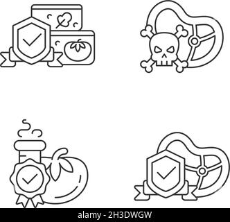 Ensemble d'icônes linéaires de certification de la production alimentaire Illustration de Vecteur