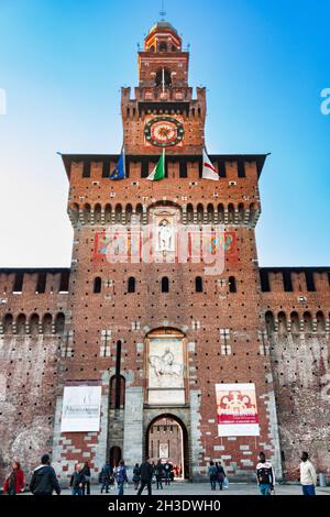 Milan, Italie; 23 mars 2011: Détails de l'architecture du château de Sforzesco. Banque D'Images