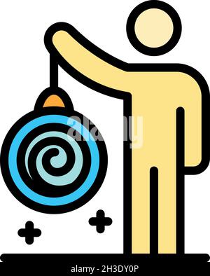 Homme avec une icône de pendule.Contour homme avec un vecteur pendule icône couleur plat isolé Illustration de Vecteur