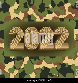 2022 Bonne Année.Motif sans couture sur fond de camouflage.2022 chiffres 3d, lignes fines rayées.Vecteur de couverture abstrait il Illustration de Vecteur