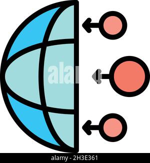 Trois cercles pointent l'icône du demi-globe.Contour trois cercles point demi globe vecteur icône couleur plat isolé Illustration de Vecteur