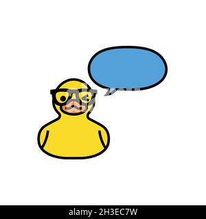 Canard jaune avec bulle de parole isolée sur blanc Illustration de Vecteur