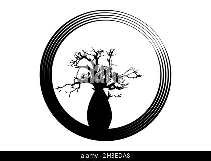 Boab ou Baobab Tree Vector isolé, silhouette d'arbre cercle logo icône concept, signe d'illustration isolé sur fond blanc Illustration de Vecteur