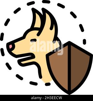 Icône de protection pour chien canin.Contour chien canin protéger icône vecteur couleur plat isolé Illustration de Vecteur