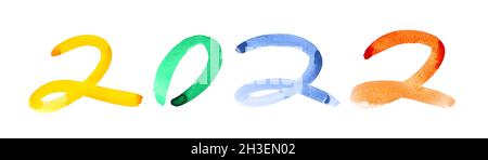Nouvel an 2022 - chiffres colorés sur fond blanc Banque D'Images