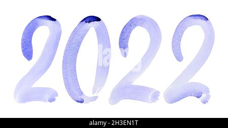 Nouvel an 2022 - nombre d'aquarelles dessinées à la main bleues Banque D'Images