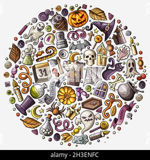 Ensemble d'objets, symboles et éléments de dessin animé d'Halloween Illustration de Vecteur