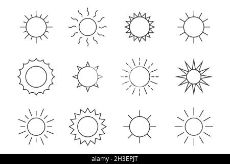 Style de ligne de jeu d'icônes de soleil Illustration de Vecteur