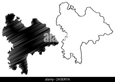 District de Pilibhit (État de l'Uttar Pradesh, République de l'Inde) carte illustration vectorielle, scribble esquisse carte de Pilibhit Illustration de Vecteur