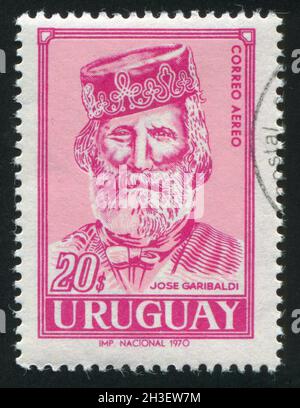 URUGUAY - VERS 1970: Timbre imprimé par l'Uruguay, montre Giuseppe Garibaldi, vers 1970 Banque D'Images