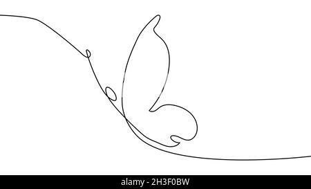 Mise en plan continue d'une ligne.Logo papillon volant.Illustration en noir et blanc.Concept logo, carte, bannière, affiche Illustration de Vecteur