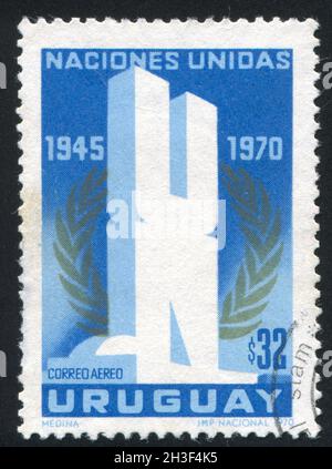 URUGUAY - VERS 1970: Timbre imprimé par l'Uruguay, montre un et Laurel, vers 1970 Banque D'Images