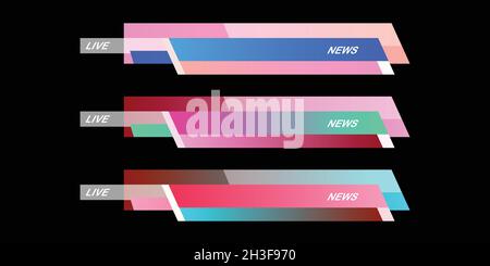 Alertes d'actualité, design de couverture multimédia tendance, streaming vidéo.Barres TV.Icônes de modèle avec éléments géométriques doodle.Ensemble de plusieurs mises en surbrillance vectorielles Illustration de Vecteur
