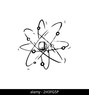 Atome entouré d'électrons.L'énergie nucléaire.Esquisse de modèle de structure.Dessin physique.Icône Education doodle.Encre noire pour l'infographie Illustration de Vecteur