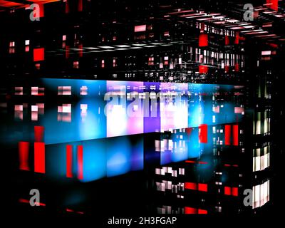 Arrière-plan technologique sombre avec blocs lumineux - illustration 3d Banque D'Images