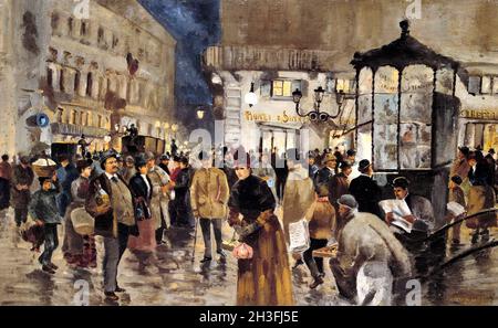 Piazza Colonna de nuit par l'artiste italien Pasquale Ruggiero (1851-1915), huile sur toile, 1888/9 Banque D'Images