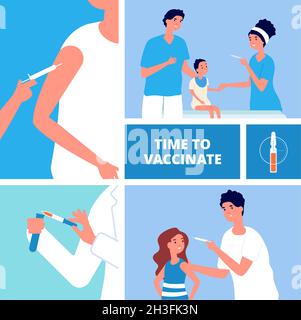 Vaccination.Il est temps de vacciner, vaccin innovant pour les adultes et les enfants.Santé, prévention antivirus, médecins et patients concept vectoriel Illustration de Vecteur