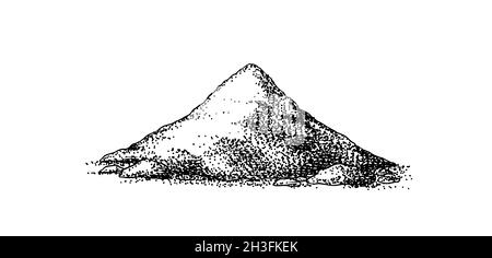 Une poignée de sel de mer.Piles de graines.Épices dans un emballage naturel.Aromatisant ou salin.Bannière rétro d'arrière-plan.Ancienne esquisse gravée à la main. Illustration de Vecteur