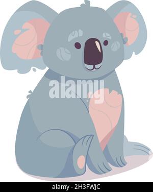 Vecteur Koala, joli ours gris.Drôle de bête de la série australienne.Bébé doux de style dessin animé isolé sur fond blanc.Illustrations pour les livres pour enfants, encyclopédies, affiches, cartes Illustration de Vecteur
