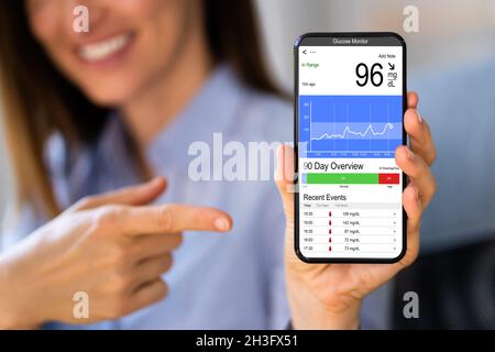 Application de surveillance continue de la glycémie sur téléphone mobile Banque D'Images