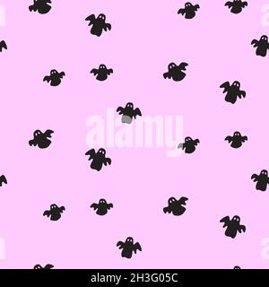 Joli motif fantôme sans couture sur fond rose.Motif papier amusant pour Halloween Illustration de Vecteur