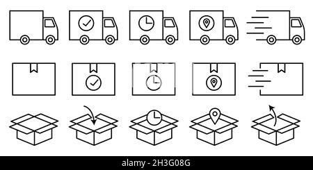 Ensemble d'icônes de livraison en style dessin au trait.Illustration vectorielle Illustration de Vecteur