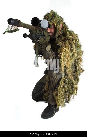 Dans Sniper ghillie suit Banque D'Images