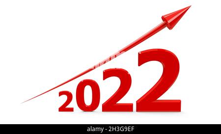 La flèche rouge vers le haut représente la croissance en 2022 ans, rendu tridimensionnel, illustration 3D Banque D'Images