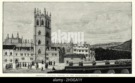 Magdalen College, Oxford au XVIIe siècle, illustration ancienne Banque D'Images