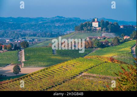 Les vignobles de Langhe un site classé au patrimoine mondial de l'UNESCO près du village de Grinzane Cavour Banque D'Images