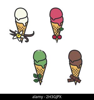 Jeu de cônes de crème glacée - illustration vectorielle Illustration de Vecteur