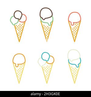 Ensemble de cornets de glace à contour - illustration vectorielle Illustration de Vecteur