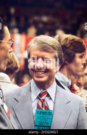 Jimmy carter, gouverneur de Géorgie, participant à la Conférence du Parti démocratique des États-Unis sur l'organisation et la politique du Parti, Kansas City, Missouri, États-Unis, Bernard Gotfryd,Du 6 au 8 décembre 1974 Banque D'Images