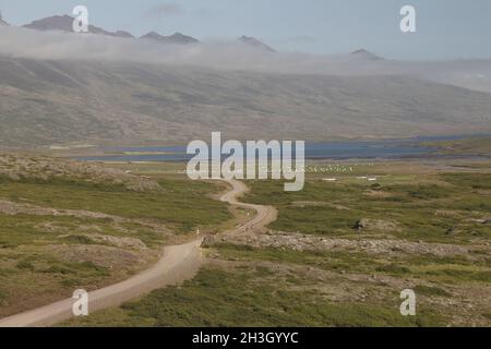 Route 939 en direction de Berufjör.SuÃ°ur-MÃºlasÃ½sla Banque D'Images