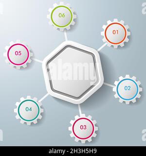 Infographie engrenages Hexagon colorés Banque D'Images