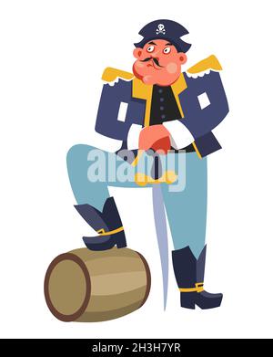 Pirate criminel avec baril de rhum et capitaine de navire d'épée Illustration de Vecteur