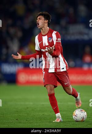 Valence, Espagne.28 octobre 2021.Le 28 octobre 2021, Joao Felix de l'Atletico de Madrid réagit lors d'un match de football espagnol de première division entre Levante UD et Atletico de Madrid à Valence, Espagne.Credit: STR/Xinhua/Alay Live News Banque D'Images