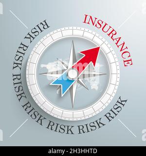 Compass Silver Background assurance risques Banque D'Images