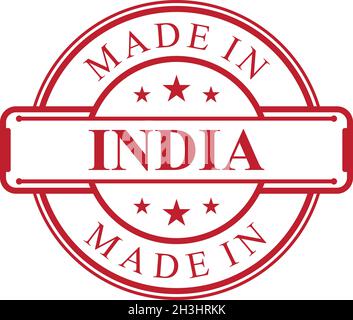 Icône d'étiquette fabriquée en Inde avec emblème de couleur rouge sur fond blanc.Élément de conception de logo de qualité vectorielle.Illustration vectorielle EPS.8 EPS.10 Illustration de Vecteur