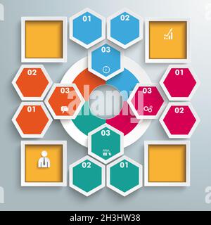 Grand cercle de couleur Infographie Honeycomb 4 carrés Piad Banque D'Images
