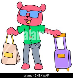 les ours voyagent avec des valises et des articles d'épicerie Illustration de Vecteur