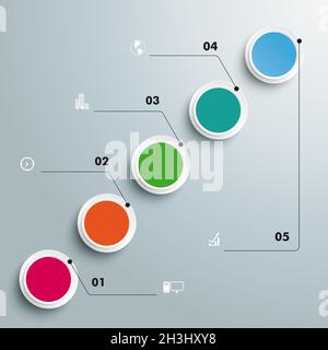 Diagramme de cercles 5 étapes Piad Banque D'Images