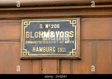 Passat, barque en acier à quatre mâts, plaque du fabricant, Banque D'Images